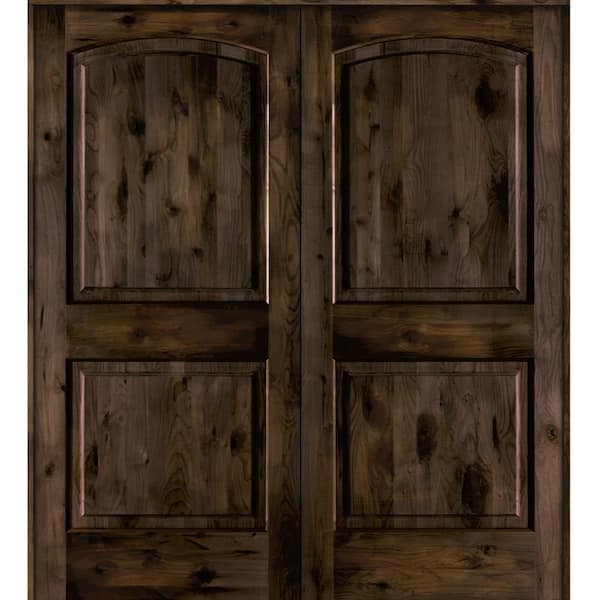 Krosswood Doors 60 in. x 80 in. Rustic Knotty Alder 2-Panel Universal/Reversible Black Stain Wood Double Prehung Interior Door