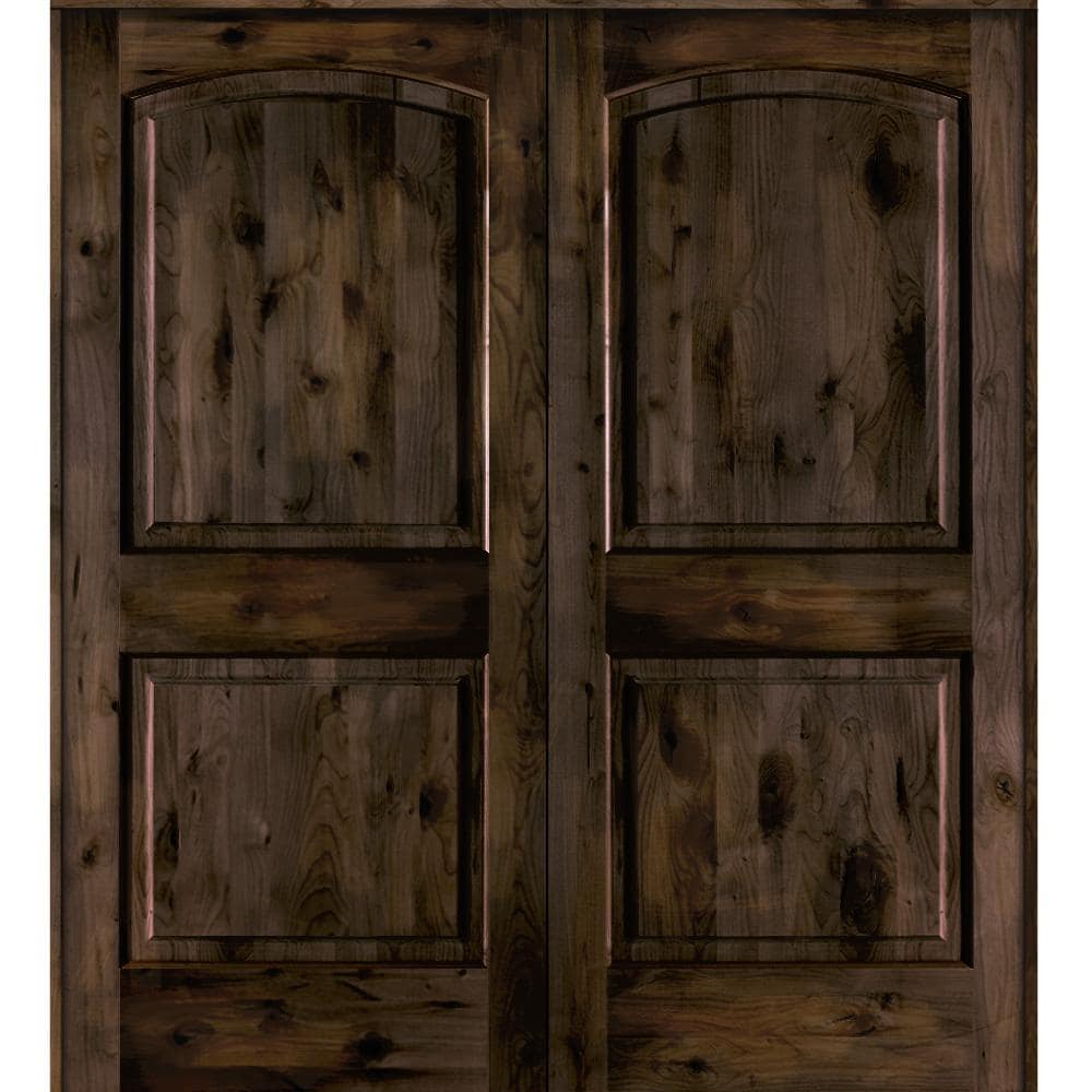 72 in. x 80 in. Rustic Knotty Alder 2-Panel Universal/Reversible Black Stain Wood Double Prehung Interior Door price history on PriceWatchPro