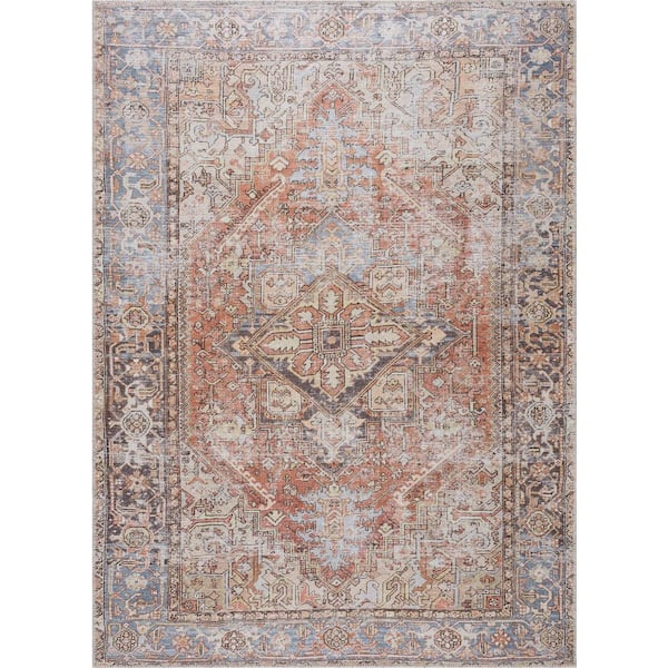 HAUTELOOM Eira Light Blue Charcoal Orange 5 ft. x 7 ft. Area Rug