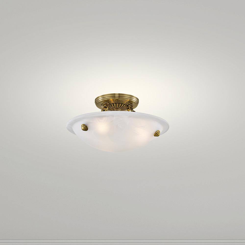 Antique Brass 3-Light Flush Mount with White Alabaster Glass