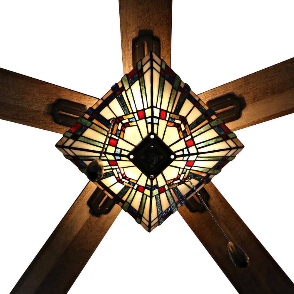 52" Oil-Rubbed Bronze Stained Glass LED Ceiling Fan