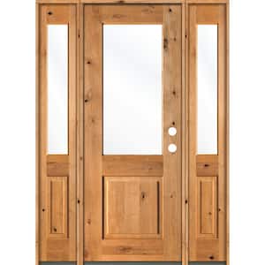 64 in. x 96 in. Rustic Knotty Alder Wood Clear Half-Lite Clear Stain Left Hand Single Prehung Front Door/Sidelites