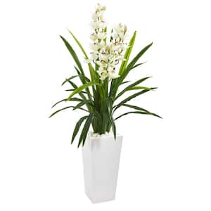 4.5 ft. Cymbidium Orchid Artificial Plant in White Tower Planter