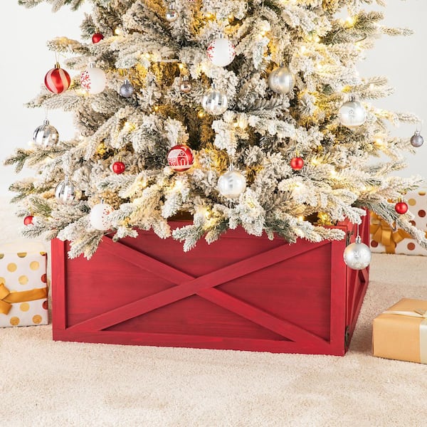 26 in. L Red Wooden Tree Collar(KD)
