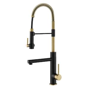 Single-Handle Kitchen Faucet with Pre-Rinse Sprayer and Pot Filler in Spot Free Antique Champagne Bronze/Matte Black
