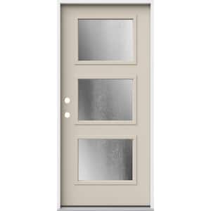 36 in. x 80 in. Right-Hand/Inswing 3 Lite Equal Chinchilla Frosted Glass Primed Steel Prehung Front Door