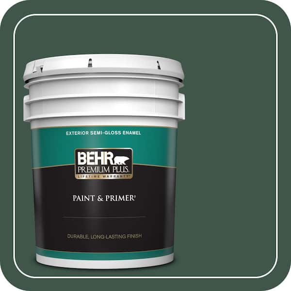 BEHR PREMIUM PLUS 5 gal. #470F-7 Deep Jungle Semi-Gloss Enamel Exterior Paint & Primer
