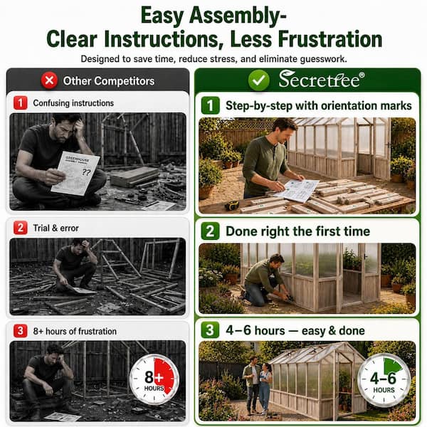 Secretree 6 ft. W X 8 ft. D Premium Cedar Wood Greenhouse with 100