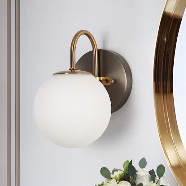 LNC 5.3 in. Modern Brushed Gunmetal Grey Bathroom Wall Sconce Contemporary 1-Light Brass Vanity Light with White Glass Globe
