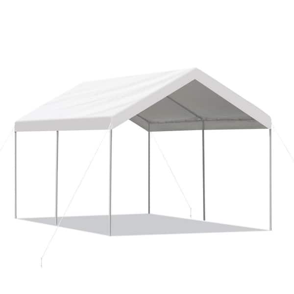 Aoodor 10 ft. W x 20 ft. D Portable Vehicle Carport with White Canopy Roof
