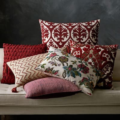 Embroidered Red Chevron 16 in. x 20 in. Decorative Throw Pillow Cover