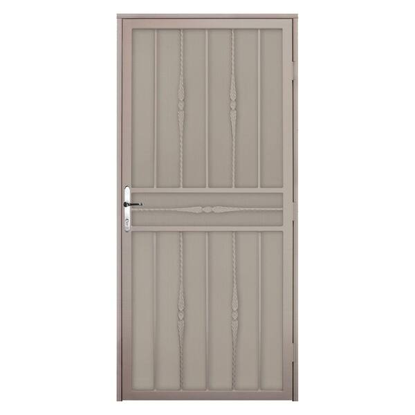 Unique Home Designs 36 in. x 80 in. Cottage Rose Tan Left-Hand Recessed Mount  Door with Perforated Metal Screen and Nickel -DISCONTINUED