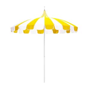 8.5 ft. White Aluminum Commercial Natural Pagoda Market Patio Umbrella with Push Lift in Sunflower Yellow Sunbrella