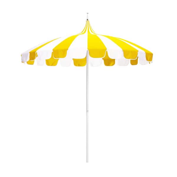 California Umbrella 8.5 ft. White Aluminum Commercial Natural Pagoda Market Patio Umbrella with Push Lift in Sunflower Yellow Sunbrella