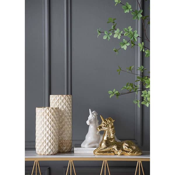 Unbranded Gold 11 in. x 9 in. Ceramic Flora and Fauna Unicorn Figurine for ​Office Desktop, Room Decor for Shelf Table Living Room