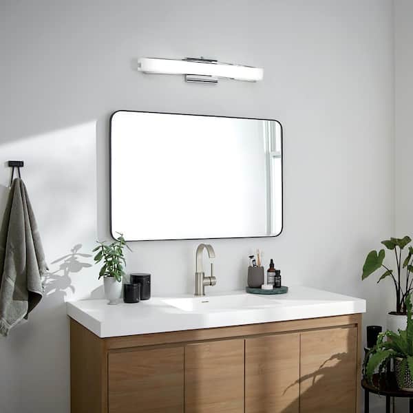 KICHLER Elan Rowan 25.25 in. 1-Light Chrome Integrated LED Contemporary Bathroom Vanity Light Bar with Etched Opal Glass