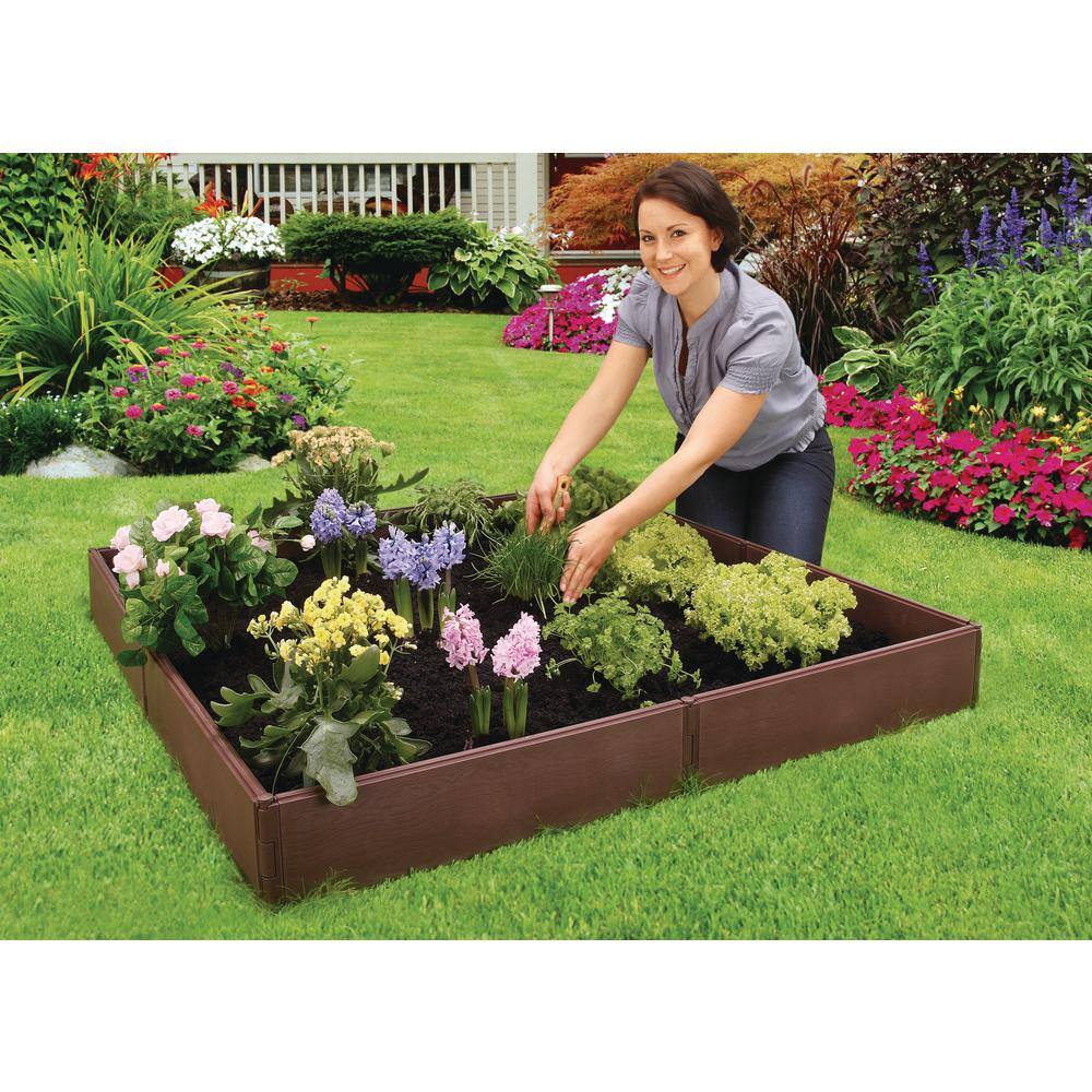 Brown Polyethylene Modular Raised Garden Bed Kit, 4' x 4'