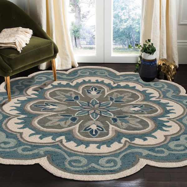 Daliah Hand-Tufted 4 ft. x 4 ft. Aqua Blue/Gray Bohemian Medallion Wool Round Indoor Area Rug