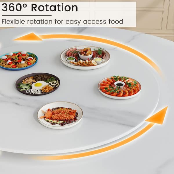 23.6 in. Round Sintered Stone Kitchen Lazy Susan Turntable for Dining Table Top in White