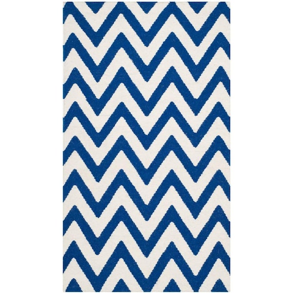 SAFAVIEH Dhurries Dark Blue/Ivory 3 ft. x 4 ft. Area Rug