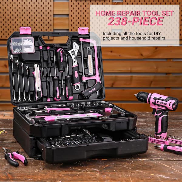 Laybus 238-Piece Pink Tool Kit Box Drill Set, Home Mechanic