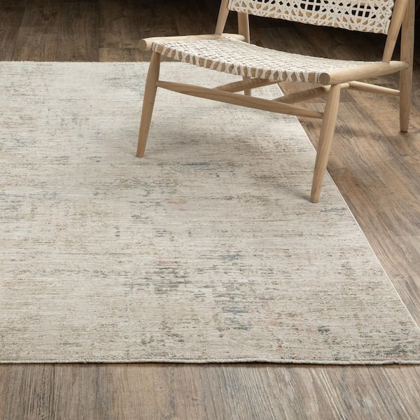 Solstice Beige/Gray 4 ft. x 6 ft. Abstract Distressed Polyester Fringed Indoor Area Rug