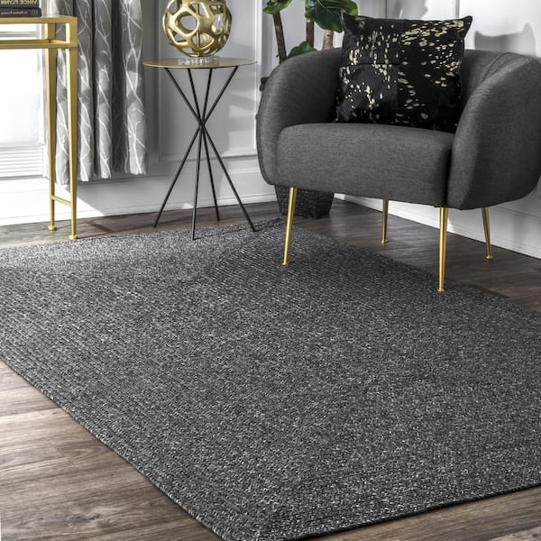 Lefebvre Casual Braided Charcoal 10 ft. x 14 ft. Indoor/Outdoor Patio Area Rug