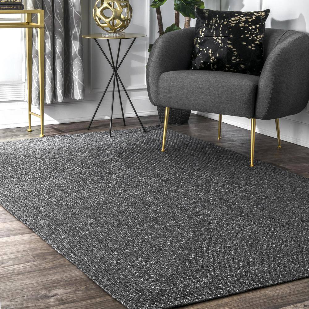 Charcoal Handmade Braided Synthetic Square Rug, 8'