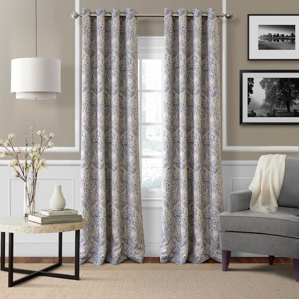 Elrene Blue Paisley Blackout Curtain - 52 in. W x 84 in. L