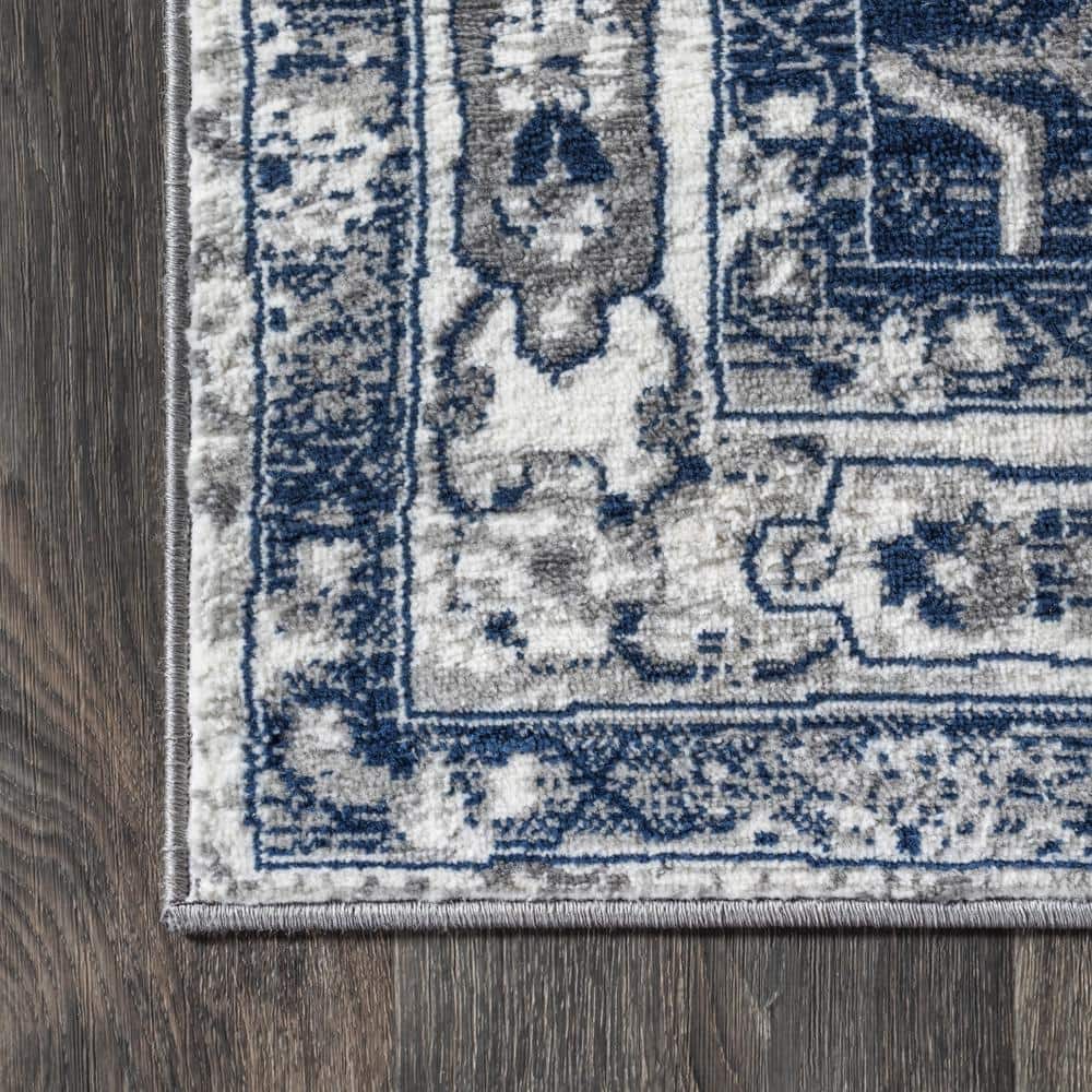 Modern Elegance Gray and Navy 8' x 10' Synthetic Area Rug