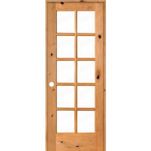 28 in. x 80 in. Knotty Alder Right-Handed 10-Lite Clear Glass Clear Stain Wood Single Prehung Interior Door
