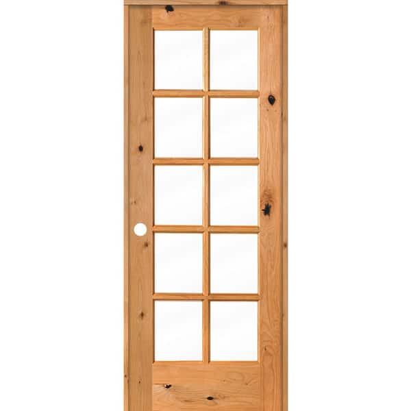 Krosswood Doors 30 in. x 80 in. Knotty Alder Right-Handed 10-Lite Clear Glass Clear Stain Wood Single Prehung Interior Door