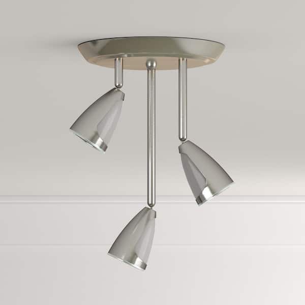 3-Light Staggered Brushed Steel Ceiling Track Lighting Fixture