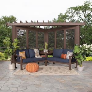 Hillsdale 8 ft. x 8 ft. Brown Steel Traditional Steel Cabana Pergola with Conversation Seating in Indigo