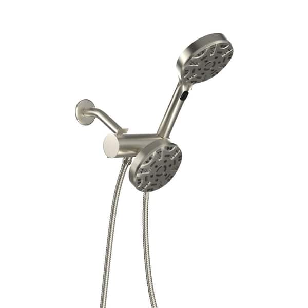 8-Spray Settings Wall Mount Handheld Shower Head 1.8 GPM Adjustable 4. 7 in. Dual Shower Heads in Brushed Nickel