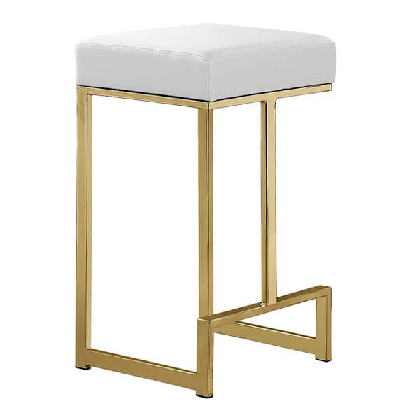 Best Master Furniture Jupiter Lane 25 in. H White / Faux Leather Backless Metal Counter Height Stools with Gold Base (Set of 2)