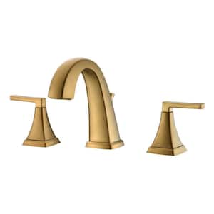 Lotto 8 in. Widespread 2-Handle Bathroom Lavatory Faucet with Drain Assembly, Rust Resist in Brushed Gold