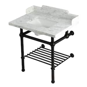 Pemberton 30 in. Marble Console Sink with Brass Legs in Marble White Oil Rubbed Bronze