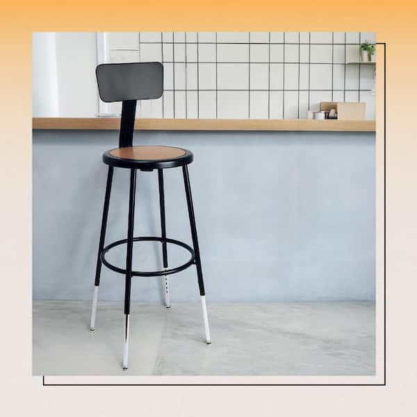 HAMPDEN FURNISHINGS Felix Collection Height Adjustable 25-33 in. Stool with Backrest, Black Metal Frame, Masonite Seat Pan, Assembly Ready