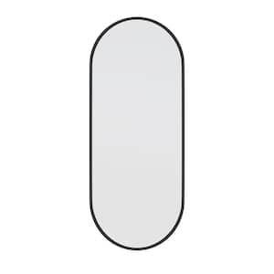 16 in. W x 40 in. H Stainless Steel Framed Pill Shape Bathroom Vanity Mirror in Black