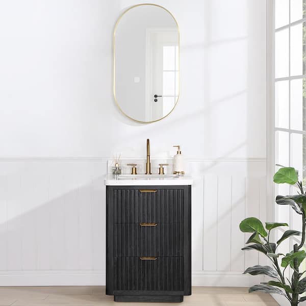 ROSWELL Cádiz 24 in. W x 22 in. D x 34 in. H Free-standing Single Bathroom Vanity in Fir Wood Black with Composite top