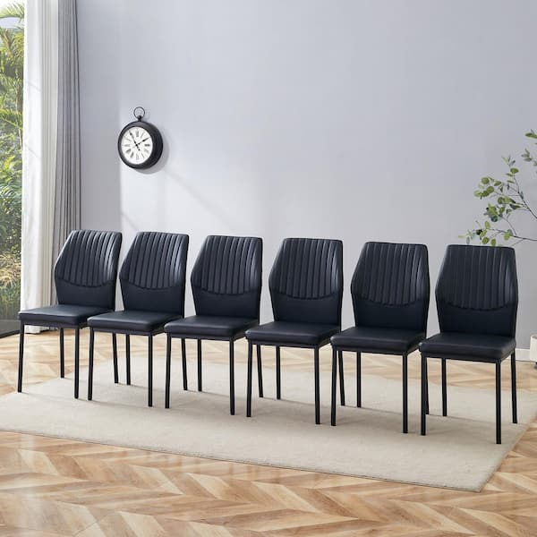 Black PU Leather Metal Frame Dining Chairs Set of 6