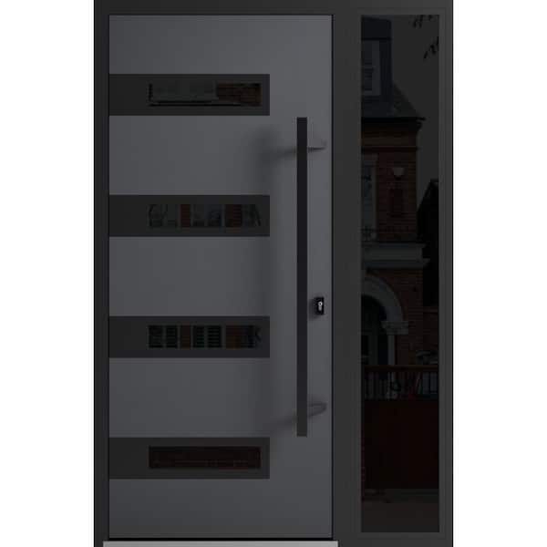 VDOMDOORS 0131 48 in. x 80 in. Left-hand/Inswing Sidelights Tinted Glass Grey Steel Prehung Front Door with Hardware