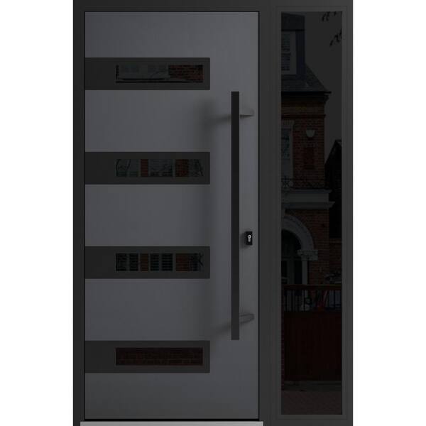 VDOMDOORS 0131 50 in. x 80 in. Left-hand/Inswing Sidelights Tinted Glass Grey Steel Prehung Front Door with Hardware
