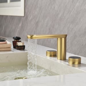 Modern Knobs 8 in. Widespread Double Handle Bathroom Faucet in Brushed Gold