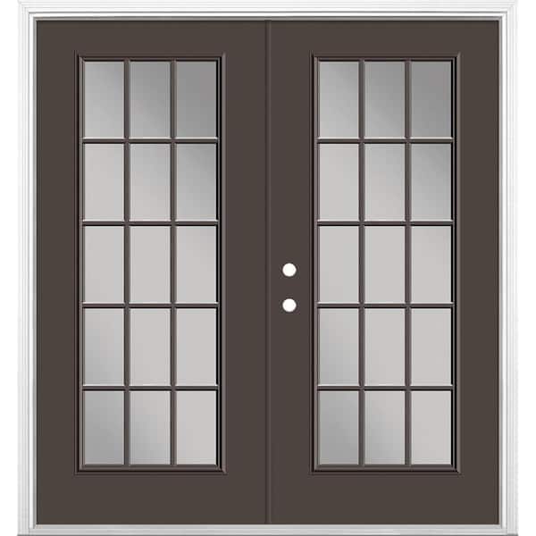 Masonite 72 in. x 80 in. Willow Wood Steel Prehung Right-Hand Inswing 15-Lite Clear Glass Patio Door with Brickmold