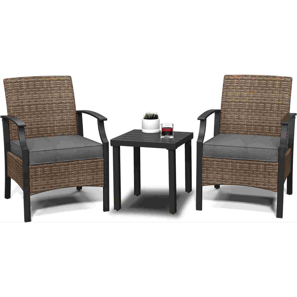 3-Piece Wicker Patio Conversation Set Outdoor Sectional Seating Side Table Set with Grey Cushions price history on PriceWatchPro
