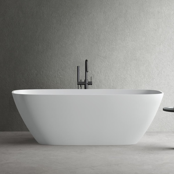 Karita 67 in. Stone Resin Solid Surface Matte Flatbottom Freestanding Bathtub in White