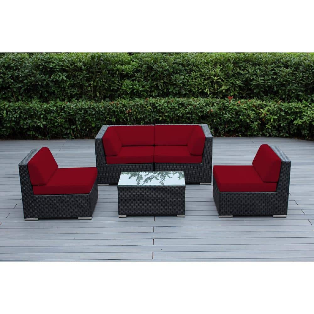 Ohana Black 5-Piece Wicker Patio Seating Set with Supercrylic Red Cushions price history on PriceWatchPro
