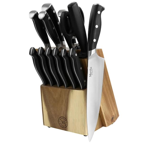 MARTHA STEWART Stainless Steel 14-Piece Cutlery and Knife Block Set in  Black 985118556M - The Home Depot